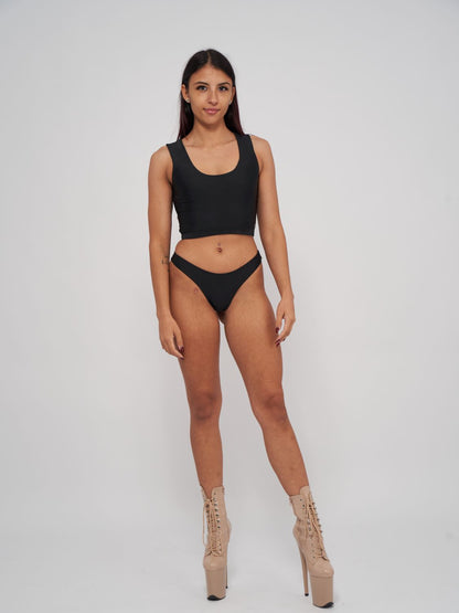 Black reversible polewear top with versatile design, and low wait bottom, Adrienne Reversible Top by Poler Bare Boutique