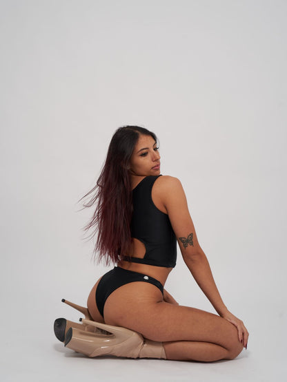 Black reversible polewear top with versatile design, Adrienne Reversible Top and Low Waist Bottoms by Poler Bare Boutique